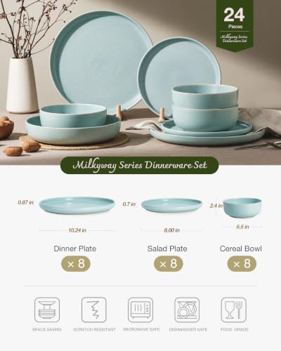 Famiware Milkyway 24-Piece Stoneware Dinnerware Set, Light Blue - color: Light Blue, size: Service for 8 (Standard Dinner Set)
