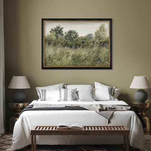 MUDECOR Premium Framed Wall Art Sage Green Forest Tree Flower Field Landscape Nature Wilderness Illustrations Fine Art Farmhouse Floral Botanical for Living Room, Bedroom, Office - 26"x36" Black - color: A07-2308-na05, size: 36"L x 26"W, style: Black Fram