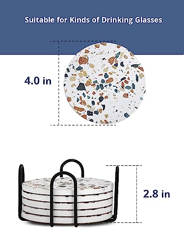 LIFVER Coasters Set of 6, Terrazzo Style Ceramic Drink Coasters with Holder - color: Terrazzo Marble, size: 6 Pack