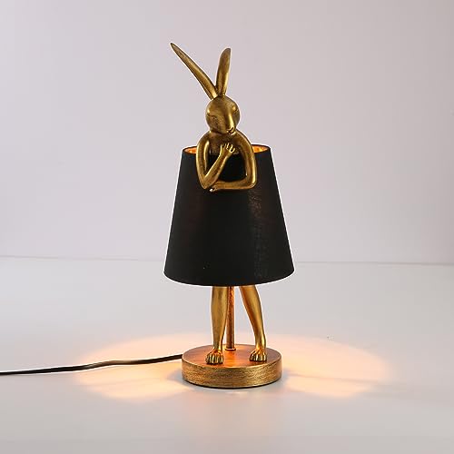 NorDiem LED Bunny Table Lamp, Resin Animal Rabbit Desk Light with Linen Shade, 15.7 Inch Decorative Lamp for Bedroom, Office & Kids Room (15.7" Black Shade) - color: 15.7" Black Shade