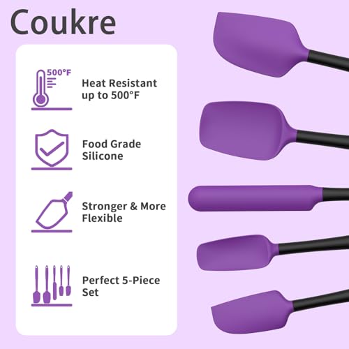 Coukre Silicone Spatula Set of 5,High Temperature Resistant, Food Grade Silicone, Dishwasher Safe, for Baking, Cooking (Purple Black) - color: Purple Black