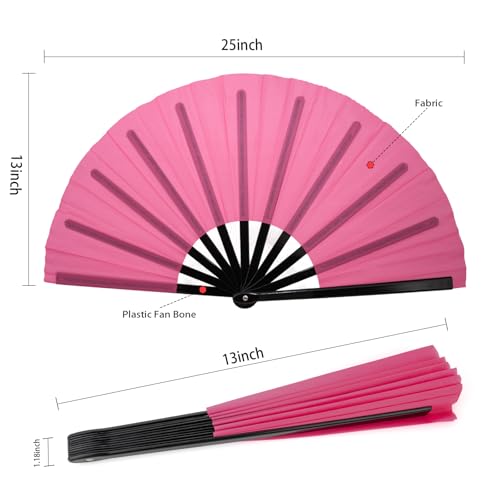 QIRMIZI 10PCS Large Folding Hand Rave Fan - Popping Fan Clacking Fans for Chinese Kung Fu, Tai Chi, Dance, Music Festivals,Carnivals, Weddings, EDM Events, Parties & Decorations,Deep Pink - color: Deep Pink