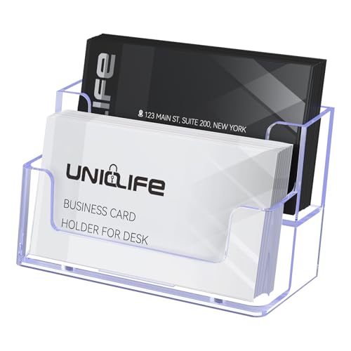 Uniclife Acrylic Business Card Holder for Desk, 2 Slots, 120 Card Capacity - color: 2 Slot, size: 1 Pack