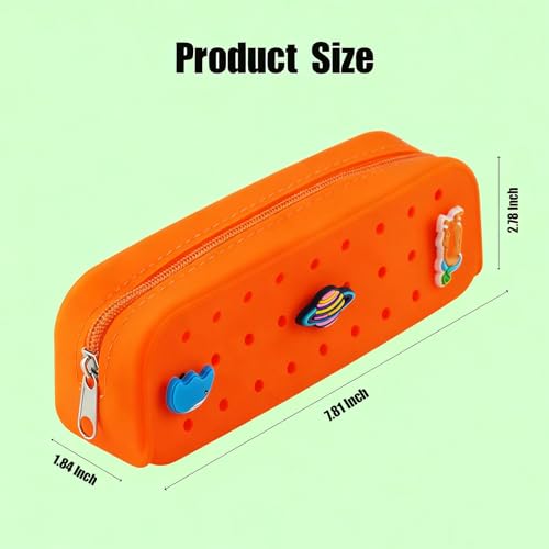 2 Packs Cute Silicone Pen Case Pen Pouch with DIY Holes and 3 Decoratives(Random) Travel Makeup Brush Bag suitable for travel home7.81inch (Orange,2Packs) - color: Orange,2Packs