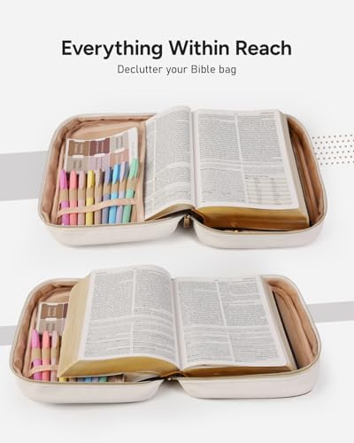 BellaHold Bible Cover Case for Women Quilted Bible Case with Handle Strap - color: White & Pink, size: XL
