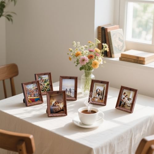 2.5x3.5 Mini Picture Frames Set of 6, Small Polaroid Photo Frame with HD Glass, FSC Certified Eco MDF Wood, Tabletop Desk & Wall Display for Instax Film, Baby Nursery Decor, Wallet Size, Coffee - color: Glass-Coffee