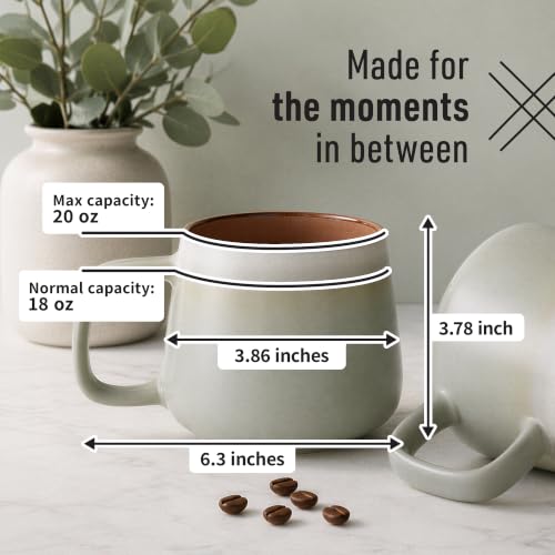 Ava Nord Large Stoneware Ceramic Coffee Mugs Set of 2 | 20 oz | Sage Ash - color: Sage Ash, size: 20 Oz