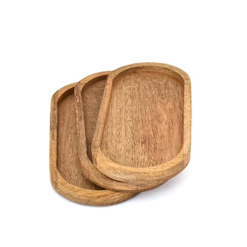 Platters Mango Wood Natural Wood Serving Platters Set with Lip Oval for Food Holder/BBQ, Serve Cheese, Sushi (11" X 5" X 0.75")