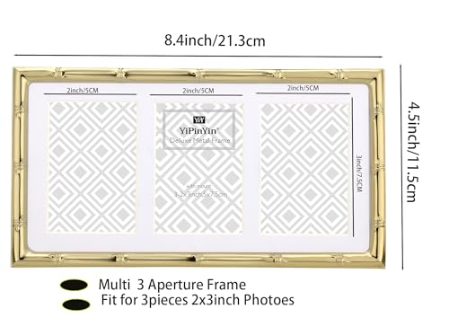 YiPinYin Gold 3-2x3'' Multi Bamboo Detail Designs Metal Picture Frame 3 Section Frame 2pack,Baby Nurse frames With Soft Touch Velvet Backing for Desktop and Wall Décor - color: Gold, size: 3-2x3Inch 2PK