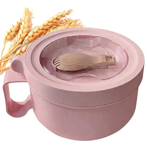 Wheat Straw Microwave Ramen Bowl Set Noodle Bowls,Microwave Safe Instant Noodles Soup Bowls, Easy-Grip Design for On-the-Go, for Soup Oatmeal Gumbo Salad Rice Cereal & More - BPA-Free(Pink) - color: Pink