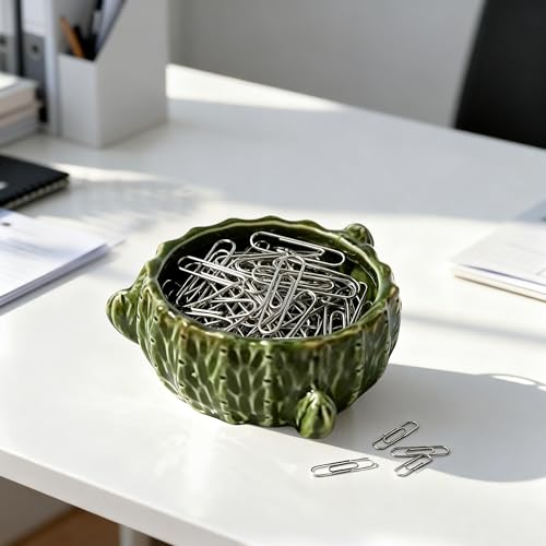 2 Pack Cactus Ceramic Paper Cilp Holder, Western Office Desk Decor - color: Cactus Green