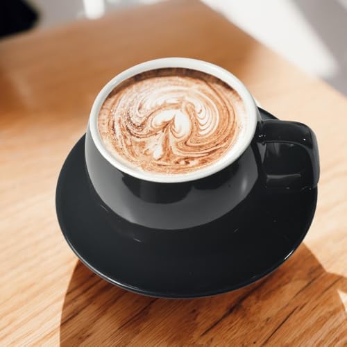 ionEgg Porcelain Coffee Cup with Saucer 270ml/9oz, Minimalist Design, Perfect for Latte, Cappuccino, and Tea, Black - color: Black