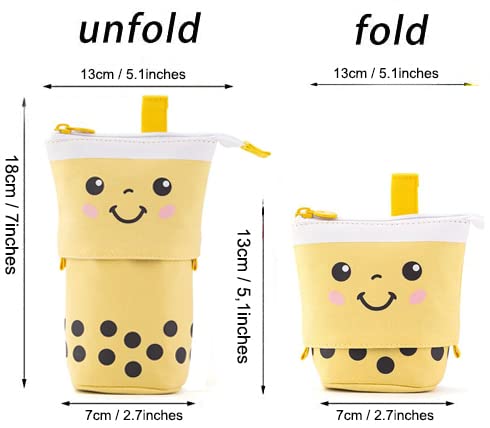 Telescopic Pencil Bag Pen Holder Pop Up Stationery Case, Stand-up Retractable Transformer Bag Standing Organizer, Great for Christmas Holiday New Year Office Bag - color: Yellow