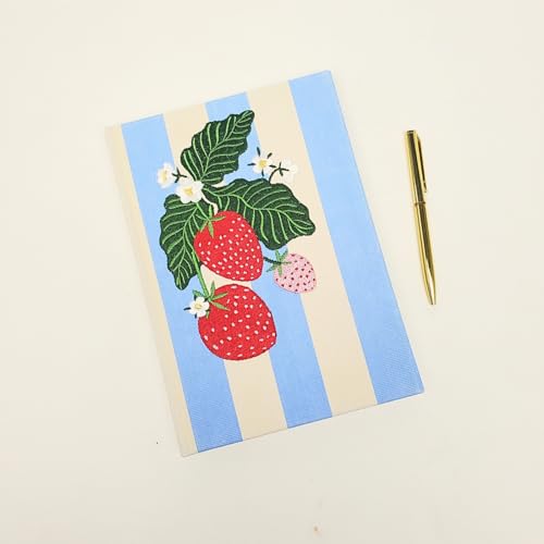 Lady Jayne Embroidered Canvas Hardcover Journal with 192 Lined Pages, 6” x 8.5” – Fruit and Fleur Strawberries (83501) - color: Strawberries