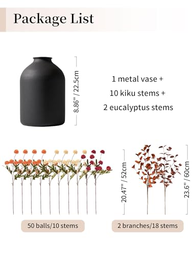 BLOSMON Faux Flowers Table Centerpiece for Dining Room, Fall Flower in Vase - color: Burnt Orange