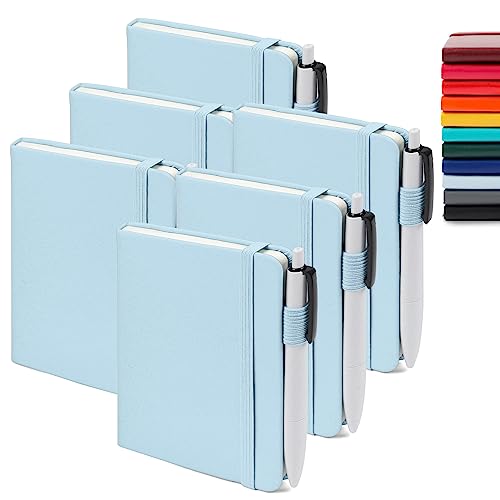 feela 6 Pack Pocket Small Notebooks Bulk, Mini Cute Memo Notepads Hardcover College Ruled Lined Journals with Pen Holder for Women Girls Office School, with 6 Black Pens, 3.5”x 5.5”, A6, Light Blue - color: A6 6 Light Blue