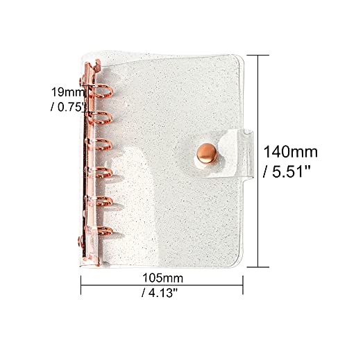 A7 Soft PVC Binder Cover Glitter Rose Gold Refillable Budget Binder 6-Holes Loose Leaf Notebook Binders Round Ring Personal Planner Pages Protectors with Snap Button Closure File Folder - color: Glitter Cover + Rose Gold Binder, size: Personal A7