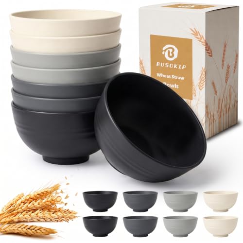 Wheat Straw Bowls Sets of 8, 10oz Small Plastic Bowl Reusable, Unbreakable Dessert Bowls, Microwave & Dishwasher Safe Snack Bowl for Kitchen, Party, Mini Bowls for Ice Cream - BlackBeige - color: Blackbeige, size: 10 oz