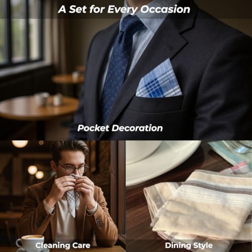 12 Pack Men's Handkerchiefs for Men Classic Assorted 16 Inch Large Mens Pocket Square Hankies Gents Hankerchieves