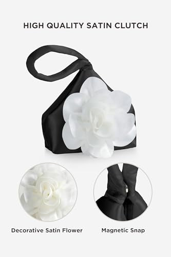 BABEYOND Women's Flower Satin Evening Bags Triangle Clutch Purses - color: Black With White Flower