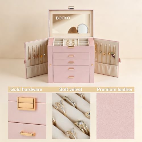 BOOVO Large Jewelry Box for Women, 5 Layer Jewelry Organizer (Rose Gold) - color: Rose Gold, size: 5 layer