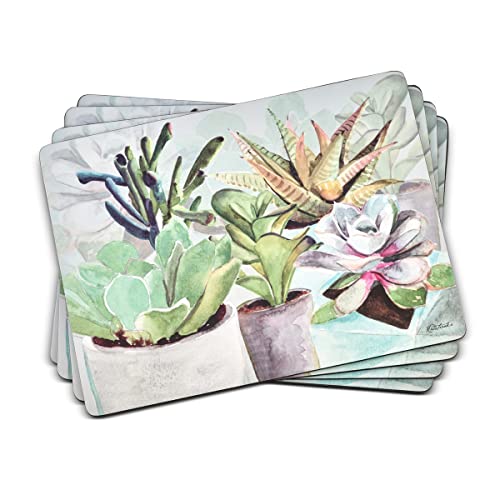 Pimpernel Succulent Placemats, Set of 4 (15.7" x 11.7") – Cork-Backed Rectangles with Modern Green Botanical Design, Heat & Stain Resistant Lacquer Finish, Dining Mats & Surface Protectors - size: 15.7" x 11.7" Rectangular, style: Succulents
