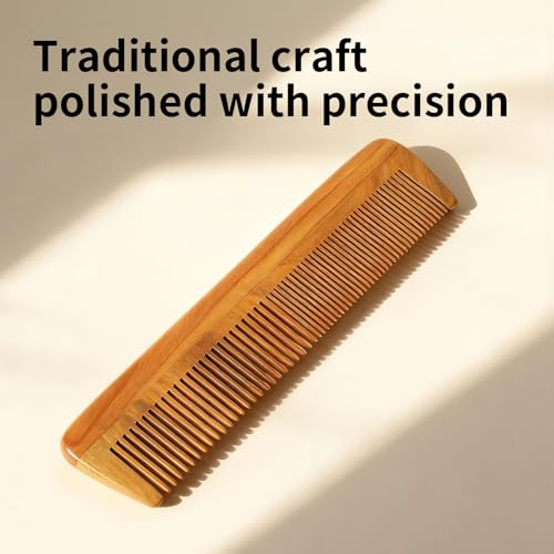 Onedor Handmade 100% Natural Green Sandalwood Wooden Comb for Men Hair, Beard, and Mustache Styling Pocket Comb With Leather Case (Long) - size: Long, style: Long