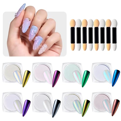 Beetles 8 Colors Chrome Nail Powder Mirror Effect Pearl White - color: Multicolor Aurora-8