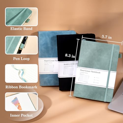 CAGIE 3 Pack Journals Notebooks for Women Men Thick Lined Journaling Notebooks A5 Leather Journals for Writing Hardcover Journal Supplies Diary, Green& Black& Blue - color: Green B B, style: Lined A5