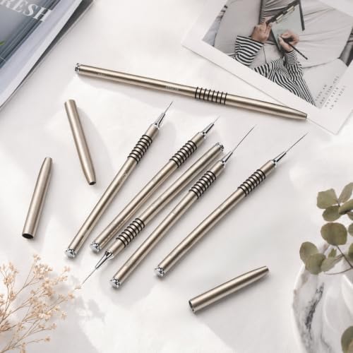 Komall Metallic Nail Art Brushes, 6Pcs Non-slip Liner Brushes Set, Gold - color: Gold