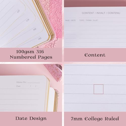 MGGAO Lined Journal Notebook for Women Men, A5 Aesthetic Notebook - color: Pink, size: Lined