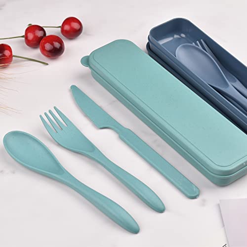 Zoyiancy 2 Sets Reusable Utensil Set with Case, Green, Blue Travel Utensils - color: Green, Blue