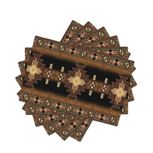 Aztec Southwest Placemats Rectangle Linen Table Placemet Set of 6 - color: Terracotta, size: Set of 6