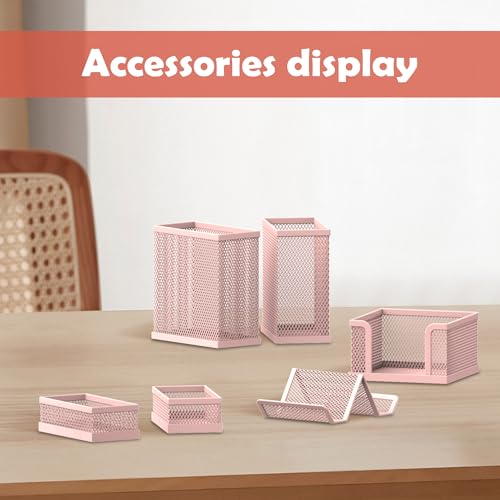 Pen Holder for Desk, 6-Piece Mesh Desk Organizer with Phone Holder, Pink - color: Pink