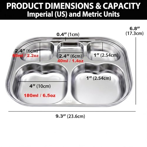 Korean Stainless Steel Divided Plates for Toddlers & Kids, Non-Toxic, 2PK - size: 5 Compartments