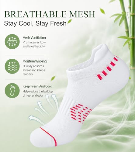 floconssy Ankle Socks for Women, Bamboo Viscose Cushioned Running Socks - color: 5 Pairs White, size: 6-9