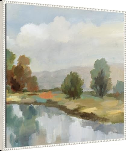 Amanti Art Framed Canvas Wall Art 30x30 River and Clouds III by Silvia Vassileva, Framed Wall Art Canvas, Landscapes Artwork, Traditional Decor, Large Poster Painting for Living Room, Bedroom, - color: Sylvie Beaded White, size: 30"L x 30"W