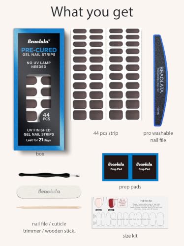 Real Gel Nail Strips (No UV Light Needed) - 44Pcs Salon Quality Nail Stickers - Long Lasting Polish Wraps for Women, Easy Apply & Remove (Chrome Cocoa) - color: Dark Cocoa Brown