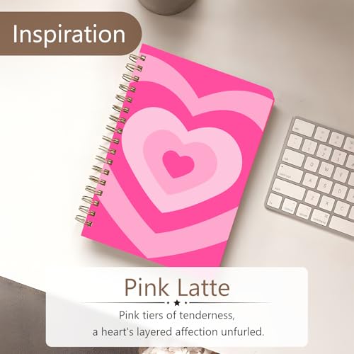 Cute Spiral Notebook Journal A5 6x9 Note Book with Pocket, Heart - color: Pink Heart