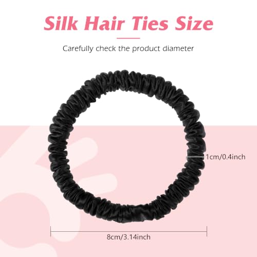 Needbrock Mulberry Silk Hair Ties, Thin Black Scrunchies for Women - color: Black