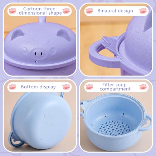 2 Sets 45oz Cute Pig Ramen Bowl Set Microwavable Purple, Nordic Blue - color: Purple,Nordic Blue