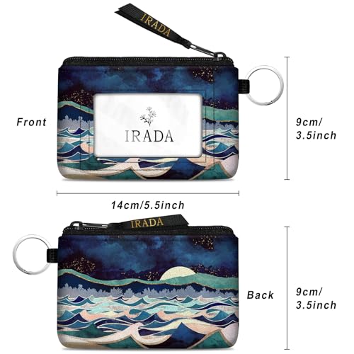 IRADA ID Case Wallet Keychain with Clear ID Window Zipper Cute Coin Purse for Women Water Resistant Small Coin Pouch-Green Mountain Moon Lake Keychain Wallet - color: Mountain Moon Lake-Keychain Wallet-Green