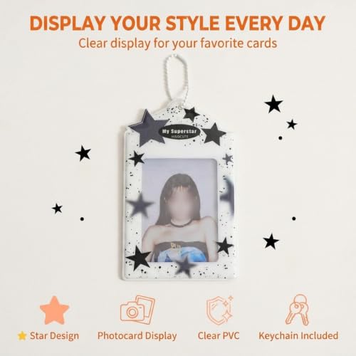 2 Pcs Photocard Holder Keychain, Cute Stars PVC Card Case - color: Black