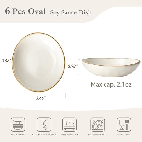famiware Ceramic Soy Sauce Dish, 2.1oz Dipping Bowl Set of 6, Vanilla White - color: Vanilla White, size: 6pcs