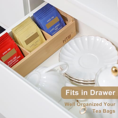HTB Small Bamboo Tea Bag Holder with 3 Compartments - color: Bamboo 1PCS