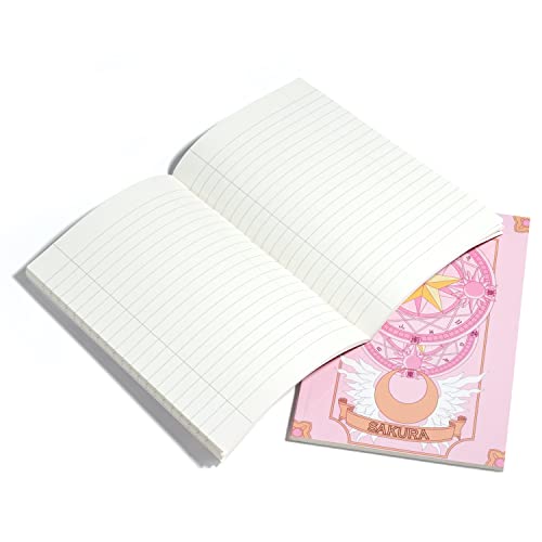 Sakura Anime Notebooks | Japanese Manga Kawaii Stationary Design for Girls Women | Cardcaptor Japanese Pastel Star Moon Wings Design | Ruled Lined Cute Travel Journal | Pack of 2 (Pink)