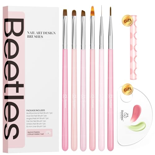 Beetles Nail Art Brushes, 6 Pcs Fingernail Art Design Pens - color: C-Pink-006