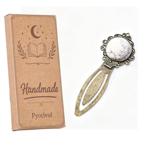 1Pcs Vintage White Howlite Bookmark with Natural Crystal Stone - Fantasy White Howlite Bookmark for Reading Women, Men, Book Lovers, Girls and Teachers Bookmarks - color: White Howlite