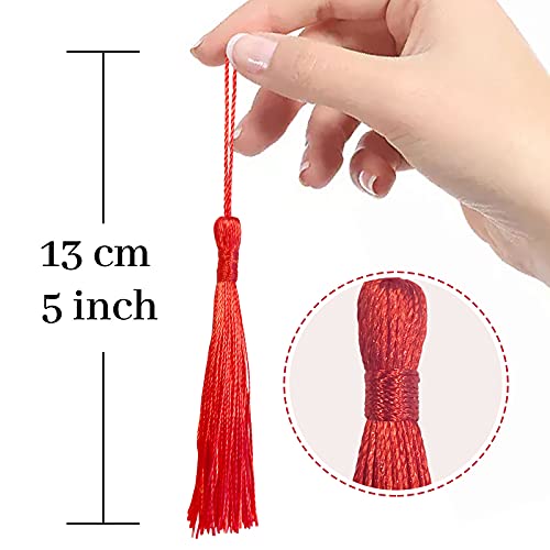 100 Pcs 13cm/5 Inch Silky Handmade Soft Craft Mini Tassels with Loops for Jewelry Making, DIY Projects, Bookmarks, 20 Colors, 5 Pcs of Each - color: Multi-color