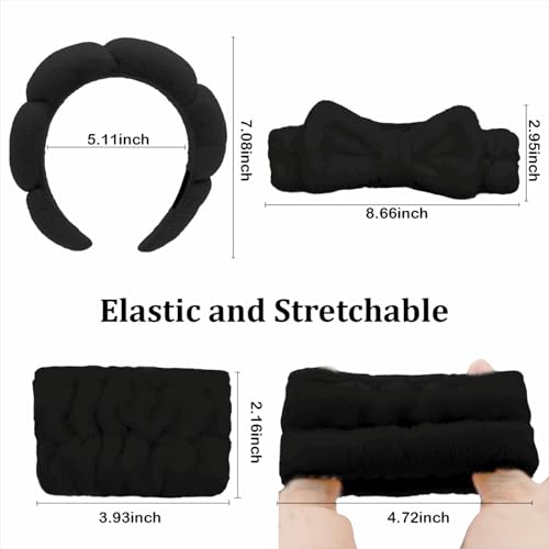 Black Skincare Bubble headband and wristband set for Face Washing - color: Black